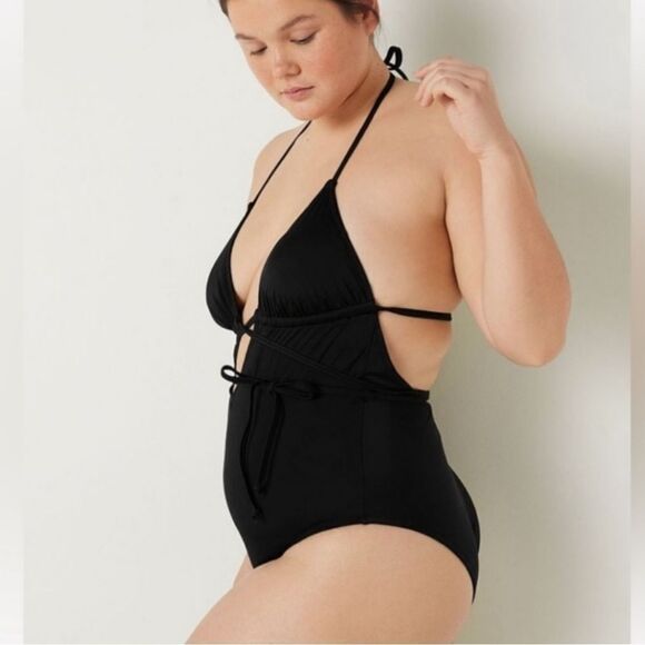 Victoria's Secret PINK Triangle Wrap One-Piece Swimsuit Black M NWT - Picture 3 of 11